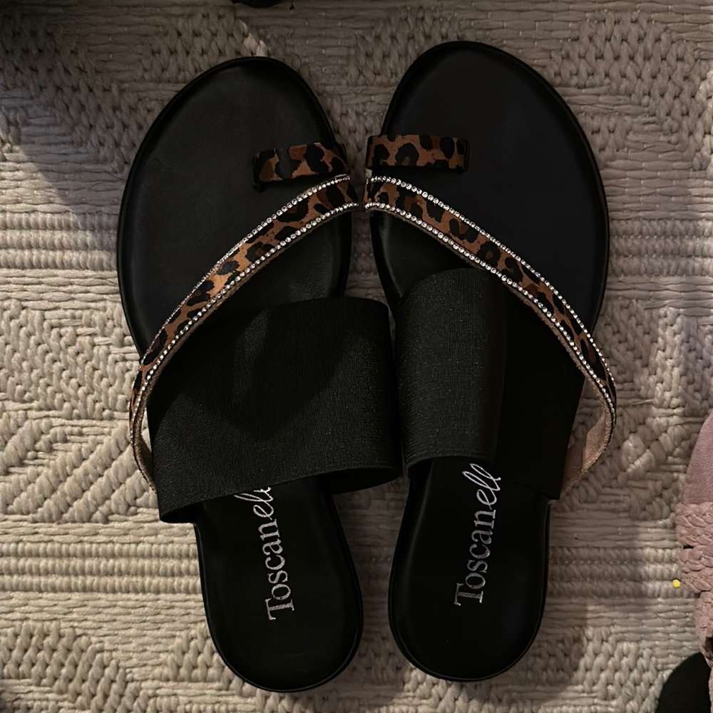 Cheetah/ Black Sandals